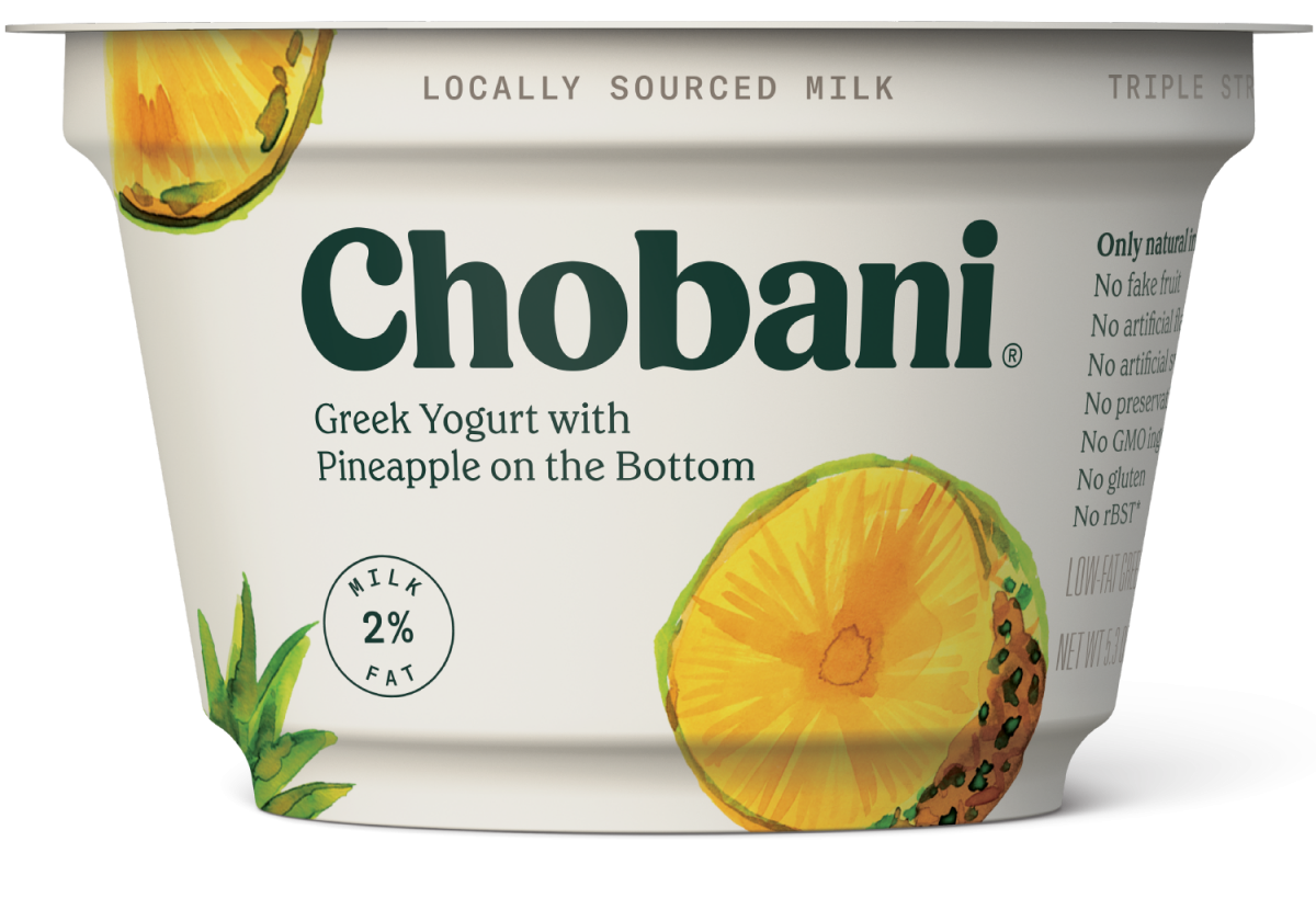 Chobani yogurt cup, pineapple.